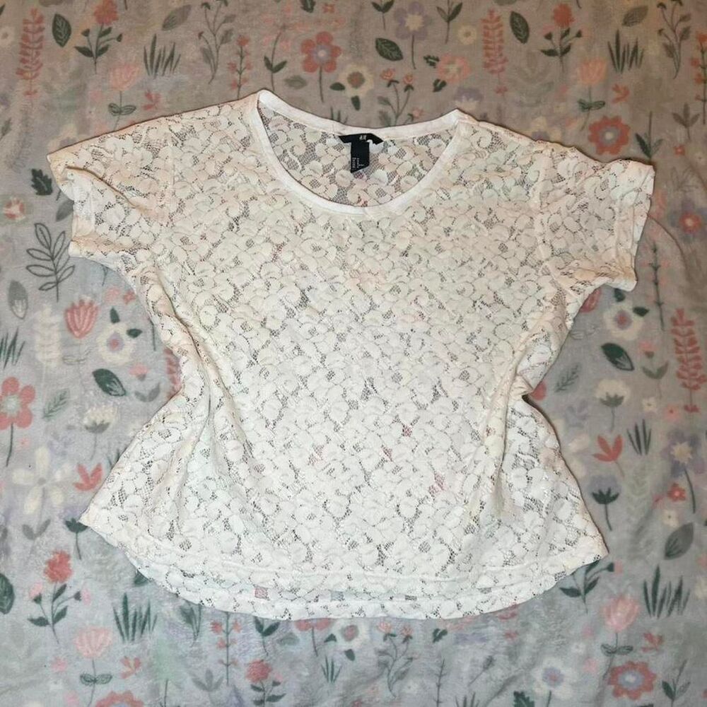 Sheer Floral Lace Top M Coquette Cottage Boho Indie Retro Minimalist Preppy Y2K